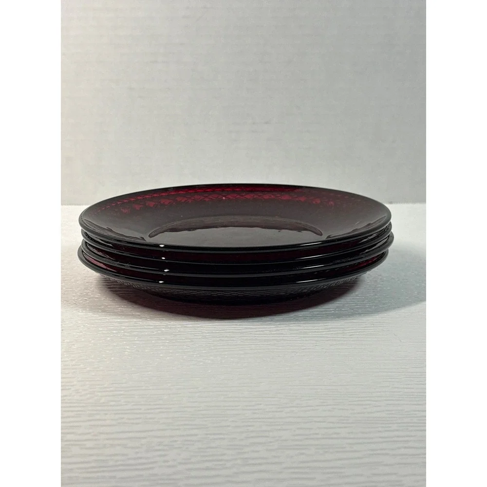 Vintage Tiara Sandwich Ruby Red Glass Bread and Butter Plates (4) 6 inch S0153